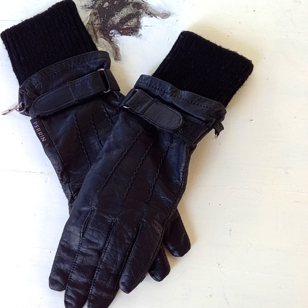 Black leather gloves
